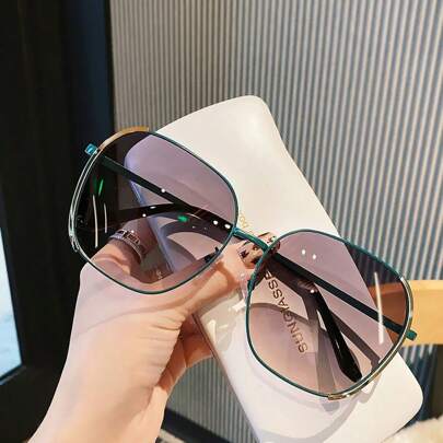 超大渐变色金属镜框，超大方形镜框，时尚镜片，适合驾驶、海滩旅行 - 女士沙滩配饰，女士眼镜，時尚眼鏡，秋冬必备单品，商务休闲装，优雅夏季沙滩度假、户外活动、旅行必备