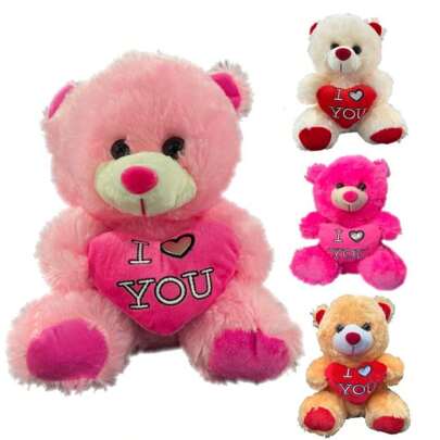 Urso de pelúcia 22 cm Ursinho Peludo Coração Macio Selo Imetro p/ Cestas Presentes Estampa Maquina