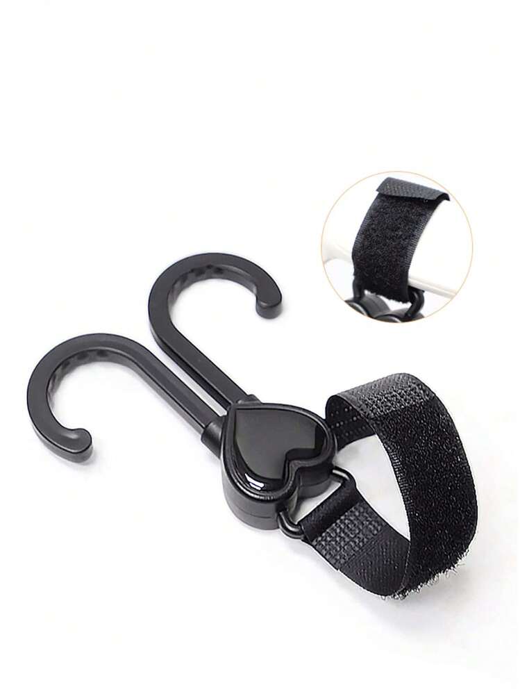 2pcs Multi-Functional Hook And Loop Baby Stroller Double Hook, Babies' Stroller Accessory - Black - View 4