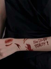 1pc Halloween Tattoos, Simulated Scar Wound Pattern Temporary Tattoo Sticker For Wrist And Body - Red - View 8