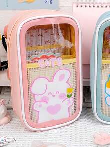 1pc Transparent Stationery Pencil Case Cute Cartoon Large Capacity Simple Highly Attractive Level Creative Pencil Pencil Case - one-size - View 5