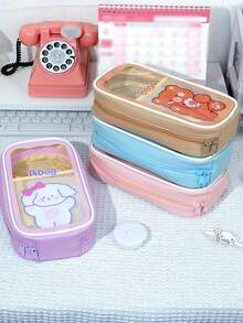 1pc Transparent Stationery Pencil Case Cute Cartoon Large Capacity Simple Highly Attractive Level Creative Pencil Pencil Case - one-size - View 8