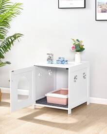 HaluPeit Placard pour chat, meubles de bac à litière cachés pour chat, banc d'armoire de rangement, toilettes en bois pour chat pour salon, chambre à coucher, blanc - Blanc - Voir 4