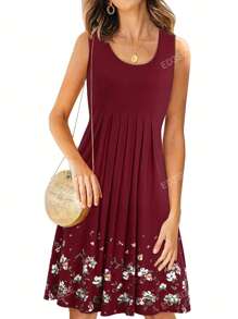 GOOTUCH Women's Summer Floral Print Pleated Casual Tank Dress