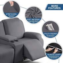 8pcs Milk Silk Double Recliner Sofa Cover Set With Cup Holder - Black - View 3