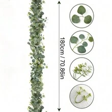 1入裝180cm/6尺人造尤加利花環，仿真銀元尤加利葉花綠色攀藤藤蔓，適用於婚禮背景拱門、桌面、牆面、派對、家居裝飾 - 多色 - 查看 3