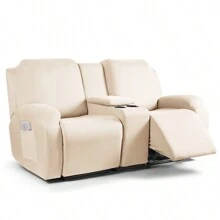 8pcs Milk Silk Double Recliner Sofa Cover Set With Cup Holder - Black - View 8