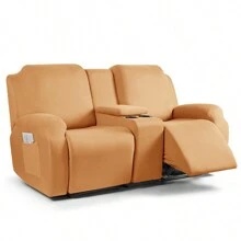 8pcs Milk Silk Double Recliner Sofa Cover Set With Cup Holder - Black - View 10