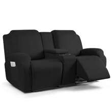 8pcs Milk Silk Double Recliner Sofa Cover Set With Cup Holder - Black - View 9