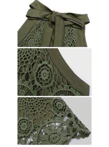 Women's Sleeveless Top With Hanging Neckline And Lace Solid Color In Summer Fashion - 軍綠色 - 查看 6