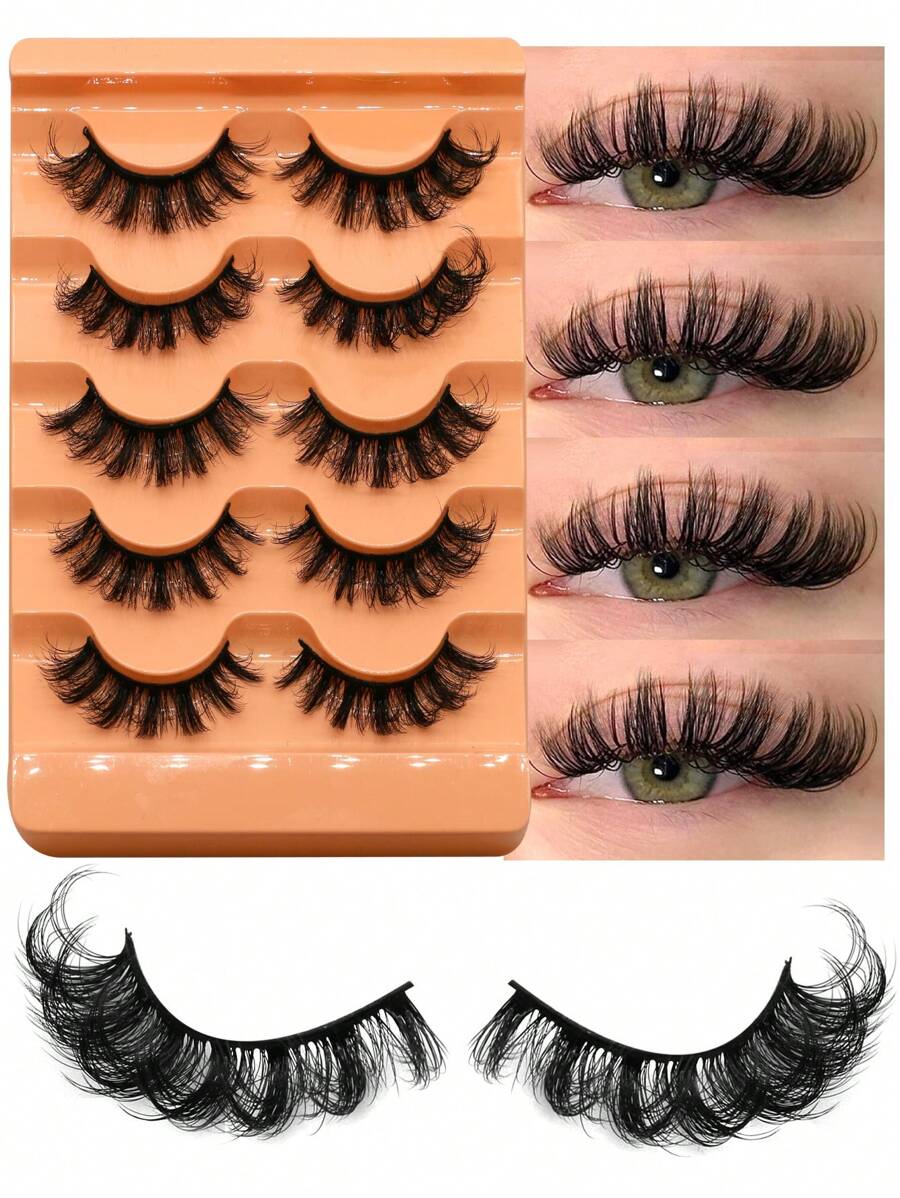 GROINNEYA 5 对浓密假睫毛自然猫眼睫毛仿貂毛睫毛蓬松漫画假睫毛化妆工具（7D35）假睫毛、睫毛、睫毛、假睫毛