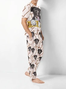 [DIY] Gepersonaliseerde pyjamaset met korte mouwen voor heren, gepersonaliseerde fotoafdrukken, cadeau, roman, grote hoofdfoto, portretvervanging, lichtgewicht en ademend, snel drogend, comfortabele stof, cadeaus voor vrienden/partners/geliefden, feest/verjaardag