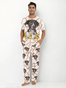 [DIY] Gepersonaliseerde pyjamaset met korte mouwen voor heren, gepersonaliseerde fotoafdrukken, cadeau, roman, grote hoofdfoto, portretvervanging, lichtgewicht en ademend, snel drogend, comfortabele stof, cadeaus voor vrienden/partners/geliefden, feest/verjaardag