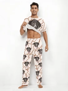 [DIY] Gepersonaliseerde pyjamaset met korte mouwen voor heren, gepersonaliseerde fotoafdrukken, cadeau, roman, grote hoofdfoto, portretvervanging, lichtgewicht en ademend, snel drogend, comfortabele stof, cadeaus voor vrienden/partners/geliefden, feest/verjaardag