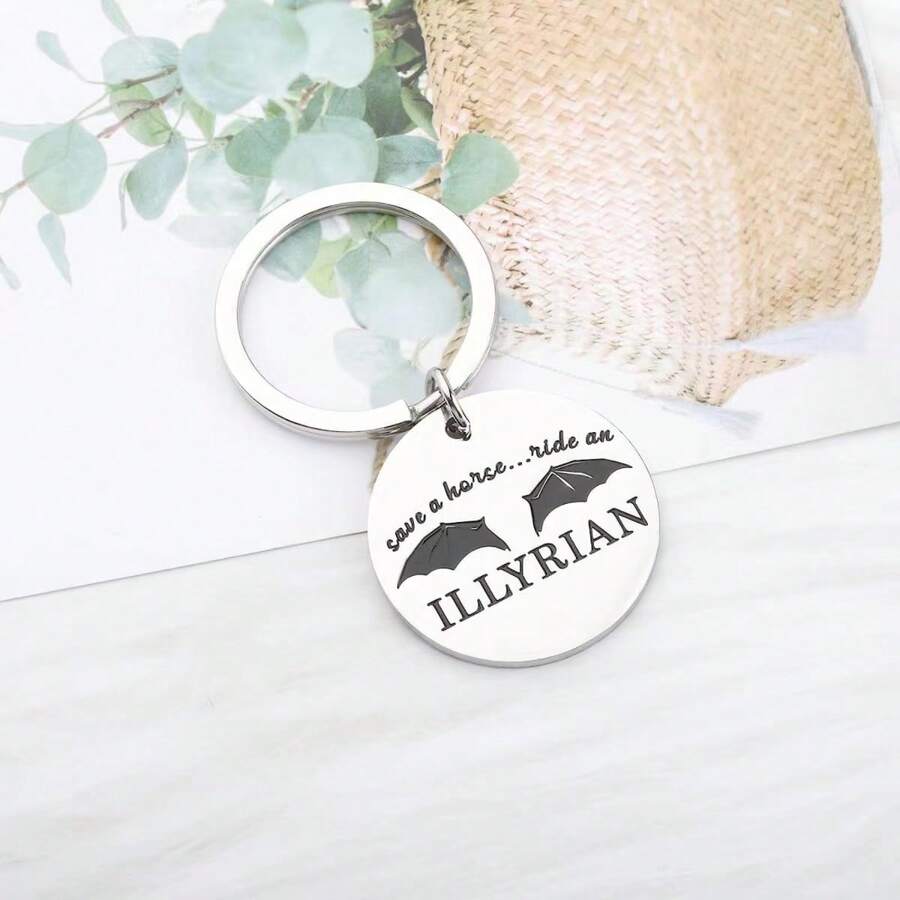 Stainless Steel Bat Wings Keychain, Halloween Gift, DIY Metal Keyring With Engraving - White - View 1