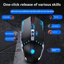 EWEADN USB有線遊戲滑鼠音效版金屬機械滑鼠適用於桌上型電腦、筆記型電腦、電腦、學校 - 黑色 - 查看 3