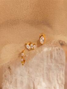 3 Singles Asymmetrical 925 Sterling Silver Earring For Women Stud Earring Suitable For Anniversary Bridal Jewelry Fine Jewelry - Silver - View 6