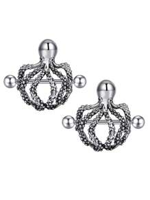 CIZME 1pair Stainless Steel Halloween Elements Nipple Ring Nipple Piercing Jewellery Skeleton Hand Spider Heart Bat Wings Tight Spell Teeth Octopus Multi-Style 14G Body Piercing Jewelry Personalized Give As A Halloween Gift - Silver - View 19