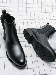 Men's British Style Chelsea Elastic Ankle Middle Top Pointed-Toe Fashionable Boots - Black - View 6