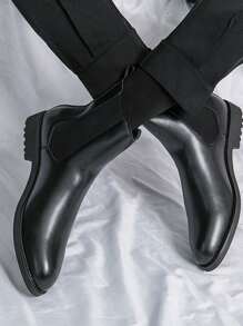 Men's British Style Chelsea Elastic Ankle Middle Top Pointed-Toe Fashionable Boots - Black - View 3
