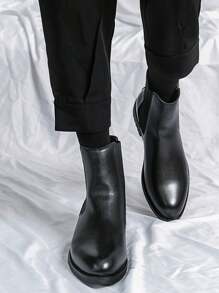 Men's British Style Chelsea Elastic Ankle Middle Top Pointed-Toe Fashionable Boots - Black - View 4