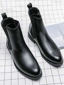 Men's British Style Chelsea Elastic Ankle Middle Top Pointed-Toe Fashionable Boots - Black - View 5