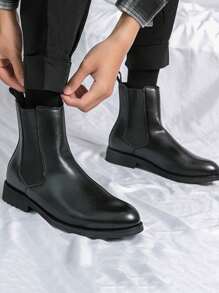 Men's British Style Chelsea Elastic Ankle Middle Top Pointed-Toe Fashionable Boots - Black - View 7