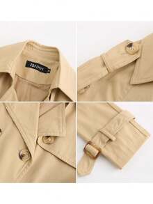 Gabardina Larga Abrigo Elegante Felpa Cruzada De Para Mujer - Beis - Ver 5