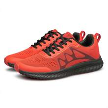 Women's Fashionable Athletic Shoes, Comfortable Knitted Lace-Up Walking Shoes With Anti-Slip Breathable Lightweight Design, Suitable For Daily Work And Casual Sports - Red - View 3