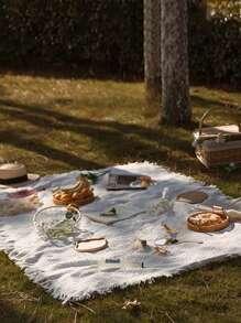 1入白色野餐墊，防潮毯，適用於戶外野營，後院野餐等活動 - 白色 - 查看 4