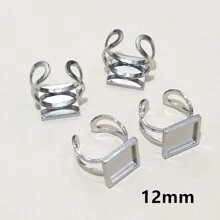 2pcs/Lot Square Rectangle Stainless Steel Thick Adjustable Ring Settings Blank Base Fit 12/20/25mm 18x25mm Cabochon DIY Findings
