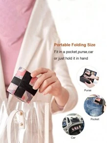 1个可重复使用可折叠购物袋，粉色防水牛津布材质，旅行沙滩手提袋，超市杂货购物袋 - 粉色 - 查看 7