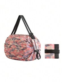 1个可重复使用可折叠购物袋，粉色防水牛津布材质，旅行沙滩手提袋，超市杂货购物袋 - 粉色 - 查看 8