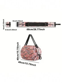 1个可重复使用可折叠购物袋，粉色防水牛津布材质，旅行沙滩手提袋，超市杂货购物袋 - 粉色 - 查看 4