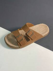 DISARCON New Summer Men's Sandals, High-End/Fashion/Versatile/Business/Plus Size Men's Shoes, Metal Double Buckle Design, Adjustable Classic Retro Slide Sandals, Suitable For Outdoor Leisure And Vacation, Non-Slip/Breathable/Durable/Beach Slippers, Indoor And Outdoor Bathroom Home Slippers For All Seasons