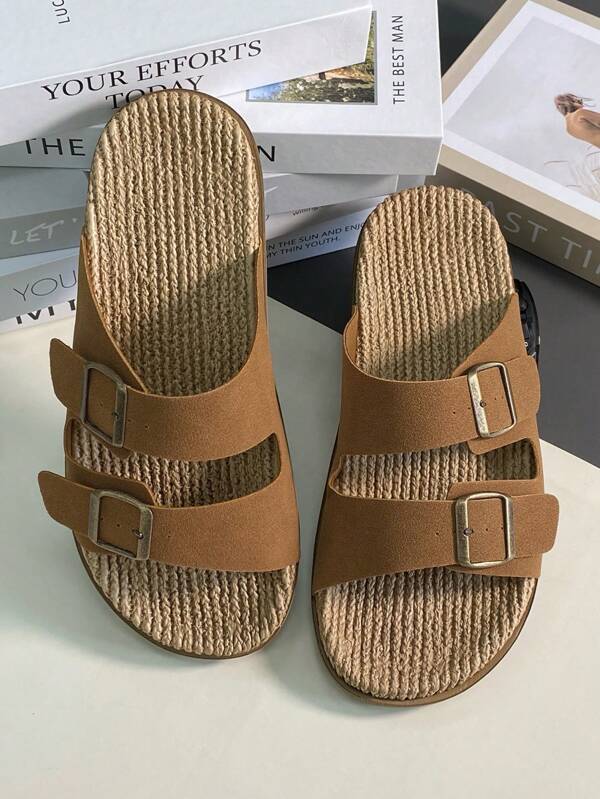 DISARCON New Summer Men's Sandals, High-End/Fashion/Versatile/Business/Plus Size Men's Shoes, Metal Double Buckle Design, Adjustable Classic Retro Slide Sandals, Suitable For Outdoor Leisure And Vacation, Non-Slip/Breathable/Durable/Beach Slippers, Indoor And Outdoor Bathroom Home Slippers For All Seasons