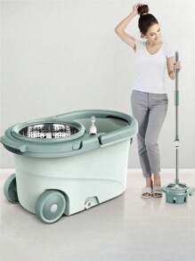 Spin Mop And Bucket System With Wringer For Floor Cleaning, Floor Mop Bucket With Stainless Steel Handle, Mop With Spin Bucket And 3 Microfiber Mop Heads - 彩色 - 查看 1