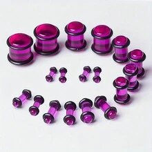 18入短尖錐形耳撐，透明紫色和實心黑色丙烯酸耳針，男女可用 - 耳廓 - 查看 3