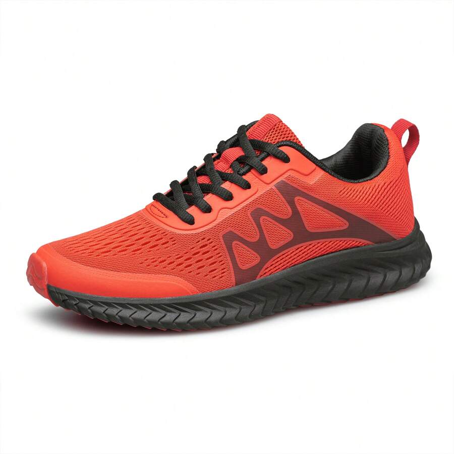 Women's Fashionable Athletic Shoes, Comfortable Knitted Lace-Up Walking Shoes With Anti-Slip Breathable Lightweight Design, Suitable For Daily Work And Casual Sports - Red - View 1
