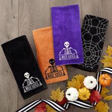 1pc, 35x75cm Halloween Day Of The Dead Skull Hand Towel Bath Towel Embroidery Skeleton Wash Hands Pattern Soft Highly Absorbent Decorative Towel Day Of The Dead, Perfect For Bathroom Kitchen Decor Gift
