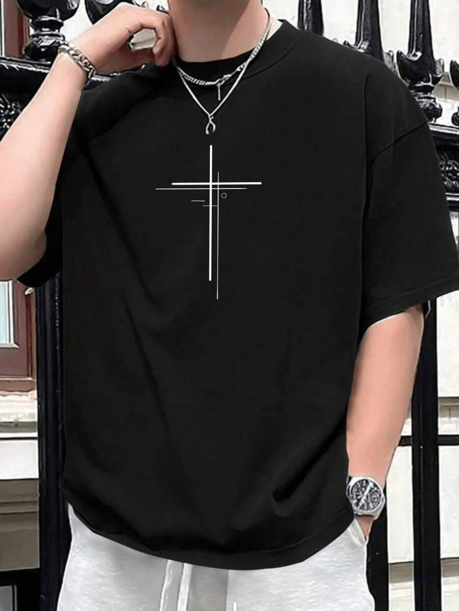 Camiseta Masculina Cruz Dupla 100% algodão Camisa premium malha 30.1 - Preto - Visão 1