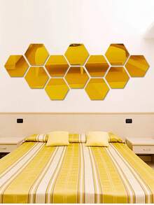 1入組12入組六角形亞克力鏡牆貼，DIY家居裝飾鏡貼，3D防水自粘牆貼，浴室用軟鏡牆貼，PET防水自粘壁飾 - 彩色 - 查看 4