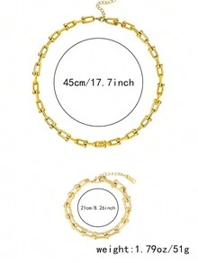 RAYQUEEN Stainless Steel Chain Necklace + Bracelet Set, Hip-Hop Street Style Design, Suitable For Daily Wear - Necklace + Bracelet Set - View 7