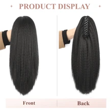 直類夾子馬尾延伸16吋毛織直髮夾片式高馬尾黑色合成自然髮延伸 - 黑色 - 查看 3