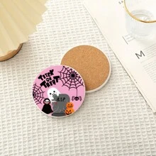 1 件陶瓷软木杯垫，万圣节彩绘设计，耐热、防水、防烫杯垫，简约节日礼物，艺术家居装饰，万圣节装饰，家居装饰万圣节派对 - 彩色 - 查看 13