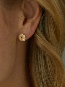 一对复古奢华S925纯银立方氧化锆圆形编织耳环，镀金耳环，优雅珠宝，母亲节礼物 - 耳環1 - 查看 5