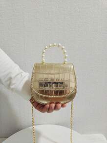 儿童时尚新款石纹珍珠手提包，节日礼物 PU 皮革鳄鱼纹时尚迷你包，公主潮流女孩零钱包，时尚迷你口红包 - 均碼 - 查看 11