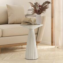 COZAYH Small Pedestal End Table Round Farmhouse Martini Table Wood Plant Stand Rustic Drink Table For Small Space Living Room, Walnut, Black, White - 凹槽錐體底座 白色 - 查看 6