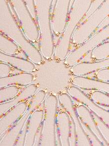 1pc Mixed-Color Rice-Shaped Beaded Heart & Letter Pendant Necklace