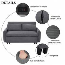 57.48" Pull-Out Sofa Bed Convertible Couch 2 Seat Loveseat Sofa Modern Sleeper Sofa With Two Throw Pillows And USB Ports For Living Room - 深灰色 - 查看 5